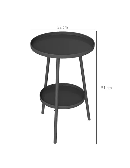 Outsunny Two-Tier Metal Garden Table - Black