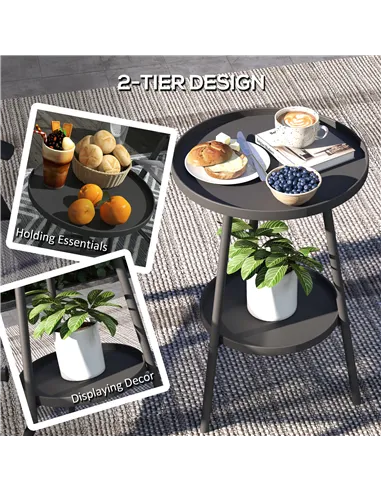 Outsunny Two-Tier Metal Garden Table - Black