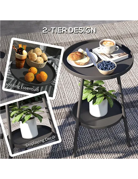 Outsunny Two-Tier Metal Garden Table - Black