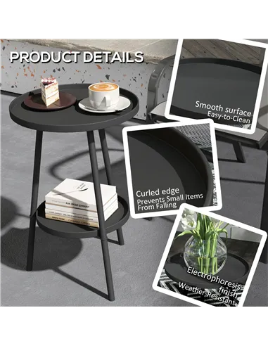 Outsunny Two-Tier Metal Garden Table - Black