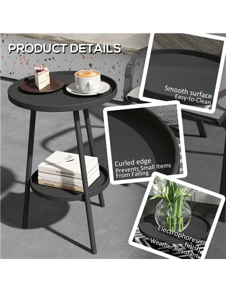 Outsunny Two-Tier Metal Garden Table - Black