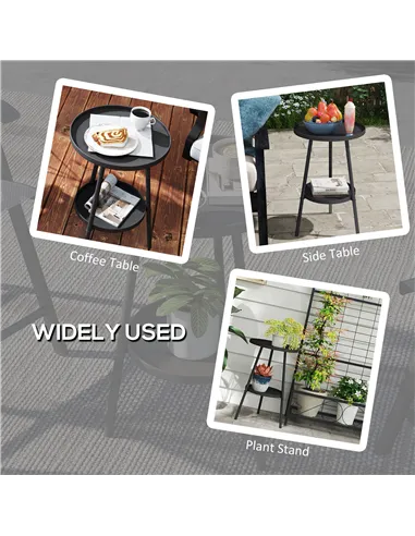 Outsunny Two-Tier Metal Garden Table - Black
