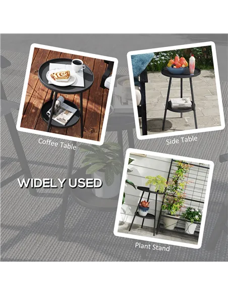 Outsunny Two-Tier Metal Garden Table - Black