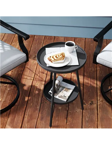 Outsunny Two-Tier Metal Garden Table - Black