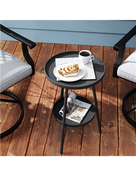 Outsunny Two-Tier Metal Garden Table - Black