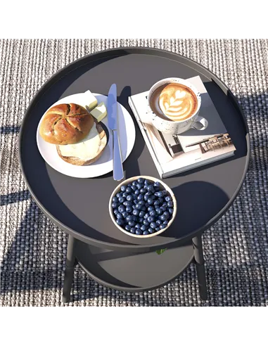 Outsunny Two-Tier Metal Garden Table - Black