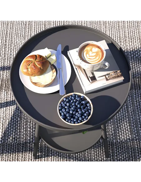 Outsunny Two-Tier Metal Garden Table - Black