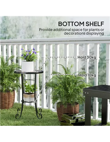 Outsunny Mosaic Garden Table, 35.5 cm Round Outdoor Table with Shelf, Ceramic Tile Top, Small Garden Side Table Bistro Table End