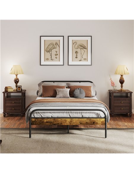 HOMCOM Industrial-Style Double Bed Frame - Black/Brown