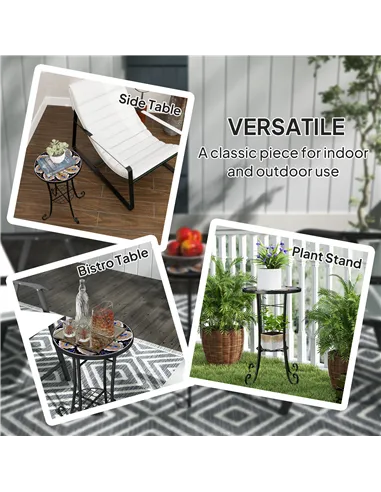 Outsunny Mosaic Garden Table, 35.5 cm Round Outdoor Table with Shelf, Ceramic Tile Top, Small Garden Side Table Bistro Table End