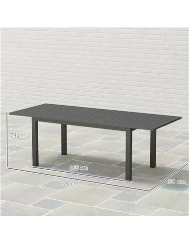 Outsunny Aluminium Extending Garden Table with Slatted Top for 6-8 Person, 160/220 x 90 x 73 cm, Grey