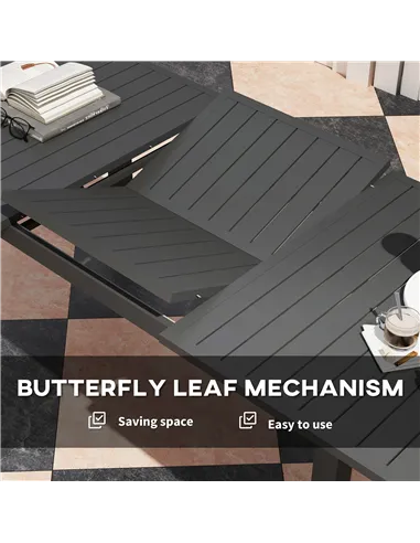 Outsunny Aluminium Extending Garden Table with Slatted Top for 6-8 Person, 160/220 x 90 x 73 cm, Grey