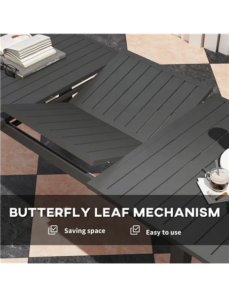 Outsunny Aluminium Extending Garden Table with Slatted Top for 6-8 Person, 160/220 x 90 x 73 cm, Grey