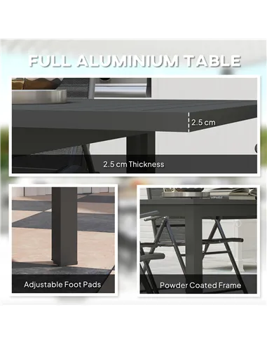 Outsunny Aluminium Extending Garden Table with Slatted Top for 6-8 Person, 160/220 x 90 x 73 cm, Grey