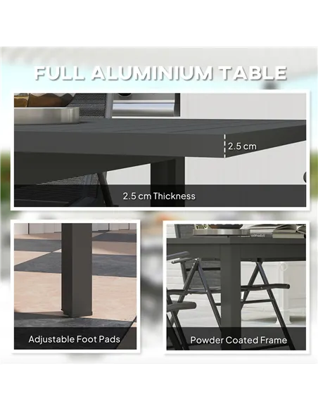 Outsunny Aluminium Extending Garden Table with Slatted Top for 6-8 Person, 160/220 x 90 x 73 cm, Grey