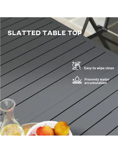Outsunny Aluminium Extending Garden Table with Slatted Top for 6-8 Person, 160/220 x 90 x 73 cm, Grey