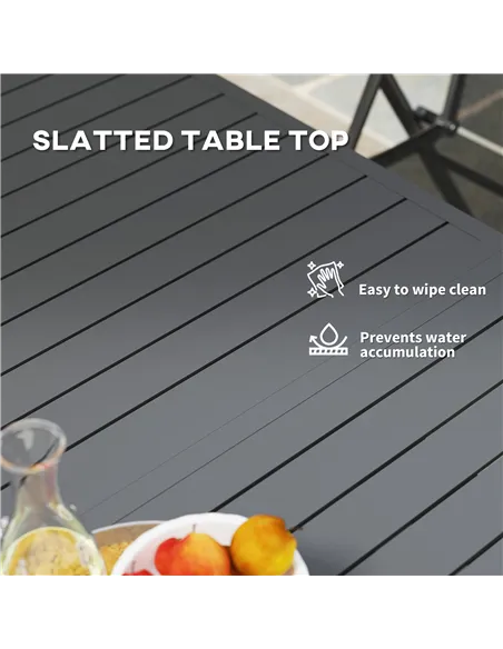 Outsunny Aluminium Extending Garden Table with Slatted Top for 6-8 Person, 160/220 x 90 x 73 cm, Grey