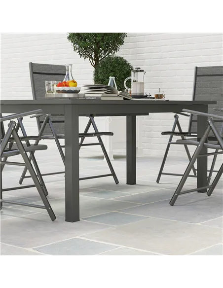 Outsunny Aluminium Extending Garden Table with Slatted Top for 6-8 Person, 160/220 x 90 x 73 cm, Grey