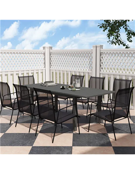 Outsunny Aluminium Extending Garden Table with Slatted Top for 6-8 Person, 160/220 x 90 x 73 cm, Grey