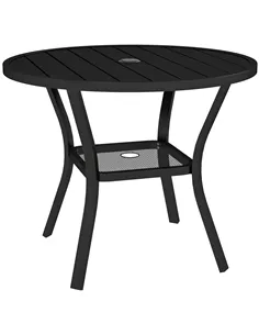 Outsunny 90 cm Garden Dining Table with 4-5 cm Parasol Hole, Round Outdoor Dining Table, Steel Garden Table with Slatted Metal T