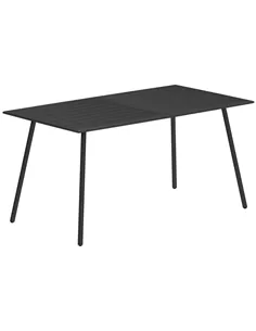 Outsunny Rectangle Garden Table with Slat Top, Steel Frame, Outdoor Table for 6 Person, 150 x 80 x 74 cm, Black