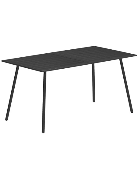 Outsunny Rectangle Garden Table with Slat Top, Steel Frame, Outdoor Table for 6 Person, 150 x 80 x 74 cm, Black