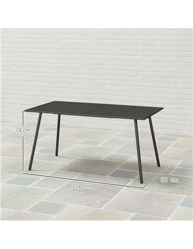 Outsunny Rectangle Garden Table with Slat Top, Steel Frame, Outdoor Table for 6 Person, 150 x 80 x 74 cm, Black