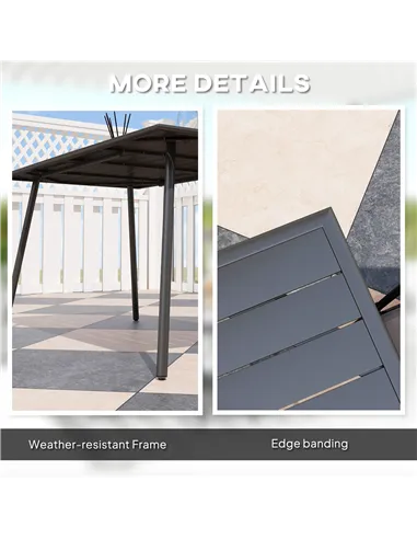 Outsunny Rectangle Garden Table with Slat Top, Steel Frame, Outdoor Table for 6 Person, 150 x 80 x 74 cm, Black