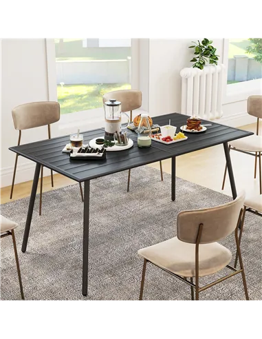 Outsunny Rectangle Garden Table with Slat Top, Steel Frame, Outdoor Table for 6 Person, 150 x 80 x 74 cm, Black