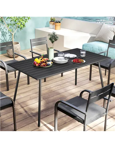 Outsunny Rectangle Garden Table with Slat Top, Steel Frame, Outdoor Table for 6 Person, 150 x 80 x 74 cm, Black