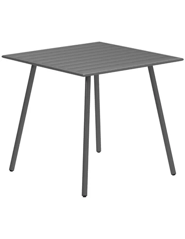 Outsunny Square Garden Table with Slat Top, Steel Frame, Outdoor Table for 4 Person, 80 x 80 x 74 cm, Grey