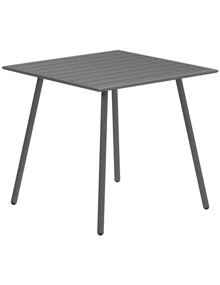 Outsunny Square Garden Table with Slat Top, Steel Frame, Outdoor Table for 4 Person, 80 x 80 x 74 cm, Grey