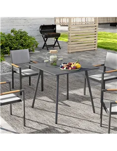 Outsunny Square Garden Table with Slat Top, Steel Frame, Outdoor Table for 4 Person, 80 x 80 x 74 cm, Grey 2