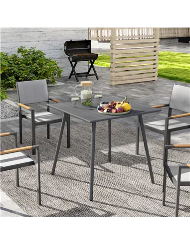 Outsunny Square Garden Table with Slat Top, Steel Frame, Outdoor Table for 4 Person, 80 x 80 x 74 cm, Grey