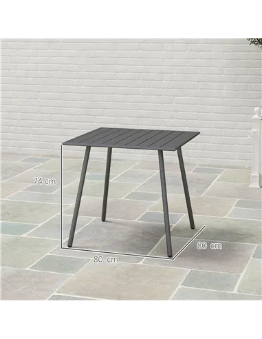 Outsunny Square Garden Table with Slat Top, Steel Frame, Outdoor Table for 4 Person, 80 x 80 x 74 cm, Grey
