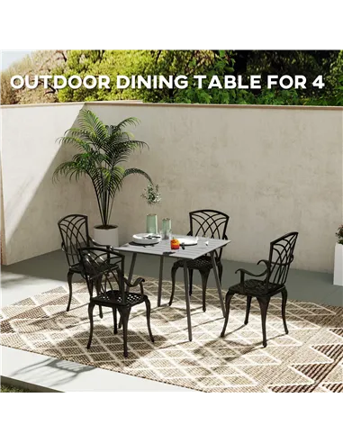 Outsunny Square Garden Table with Slat Top, Steel Frame, Outdoor Table for 4 Person, 80 x 80 x 74 cm, Grey