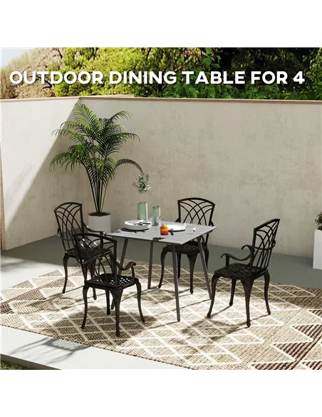 Outsunny Square Garden Table with Slat Top, Steel Frame, Outdoor Table for 4 Person, 80 x 80 x 74 cm, Grey