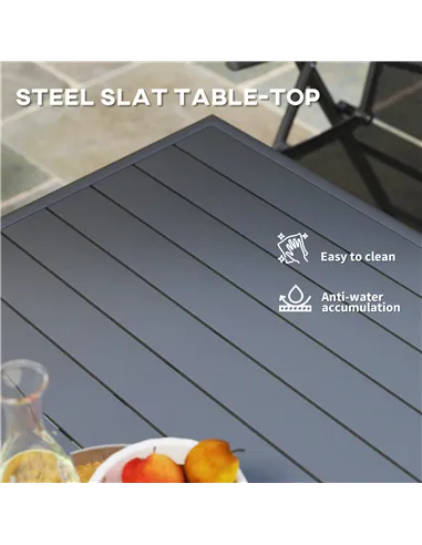 Outsunny Square Garden Table with Slat Top, Steel Frame, Outdoor Table for 4 Person, 80 x 80 x 74 cm, Grey