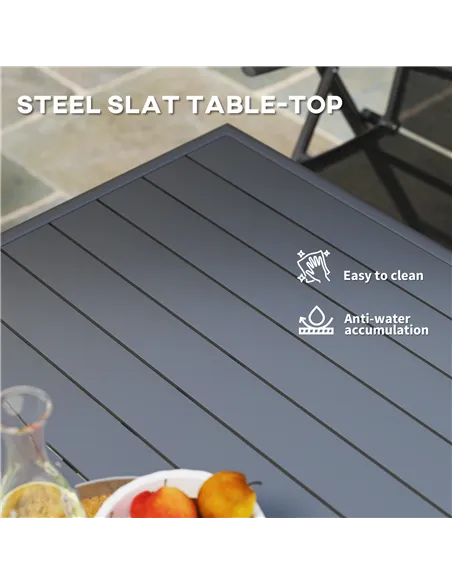 Outsunny Square Garden Table with Slat Top, Steel Frame, Outdoor Table for 4 Person, 80 x 80 x 74 cm, Grey