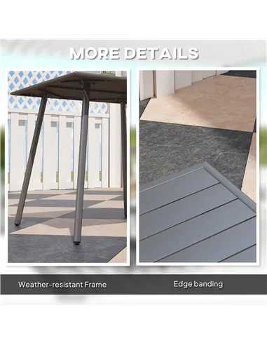 Outsunny Square Garden Table with Slat Top, Steel Frame, Outdoor Table for 4 Person, 80 x 80 x 74 cm, Grey