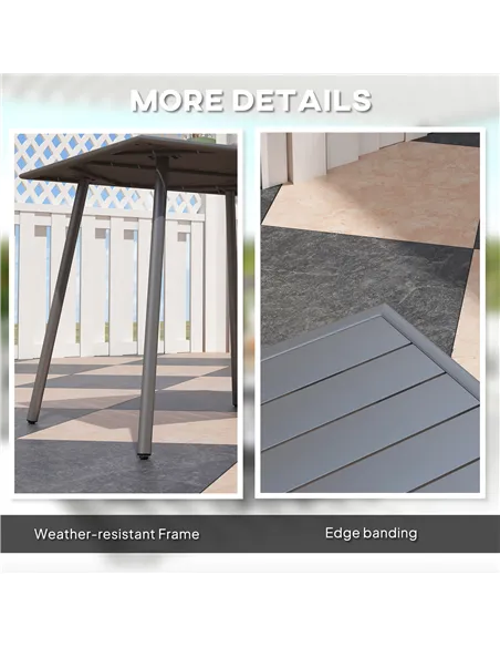 Outsunny Square Garden Table with Slat Top, Steel Frame, Outdoor Table for 4 Person, 80 x 80 x 74 cm, Grey