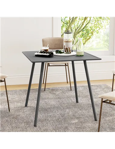 Outsunny Square Garden Table with Slat Top, Steel Frame, Outdoor Table for 4 Person, 80 x 80 x 74 cm, Grey