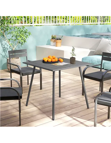 Outsunny Square Garden Table with Slat Top, Steel Frame, Outdoor Table for 4 Person, 80 x 80 x 74 cm, Grey