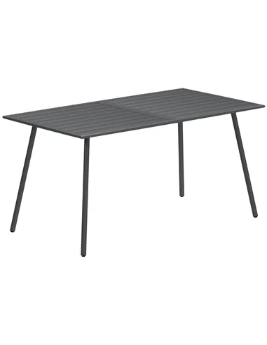 Outsunny Rectangle Garden Table with Slat Top, Steel Frame, Outdoor Table for 6 Person, 150 x 80 x 74 cm, Grey