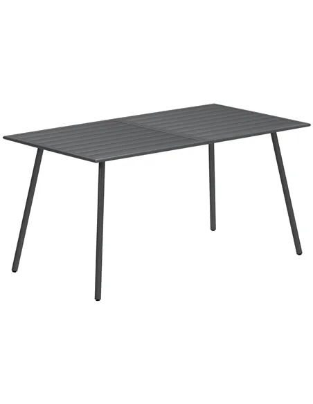 Outsunny Rectangle Garden Table with Slat Top, Steel Frame, Outdoor Table for 6 Person, 150 x 80 x 74 cm, Grey