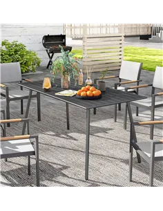 Outsunny Rectangle Garden Table with Slat Top, Steel Frame, Outdoor Table for 6 Person, 150 x 80 x 74 cm, Grey 2