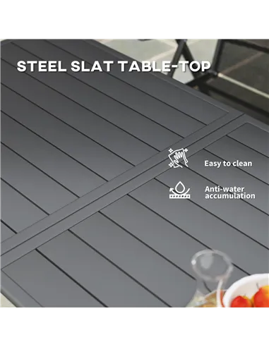 Outsunny Rectangle Garden Table with Slat Top, Steel Frame, Outdoor Table for 6 Person, 150 x 80 x 74 cm, Grey