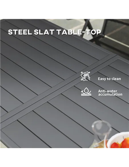 Outsunny Rectangle Garden Table with Slat Top, Steel Frame, Outdoor Table for 6 Person, 150 x 80 x 74 cm, Grey