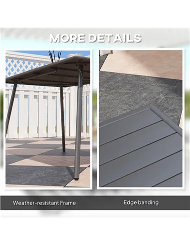 Outsunny Rectangle Garden Table with Slat Top, Steel Frame, Outdoor Table for 6 Person, 150 x 80 x 74 cm, Grey