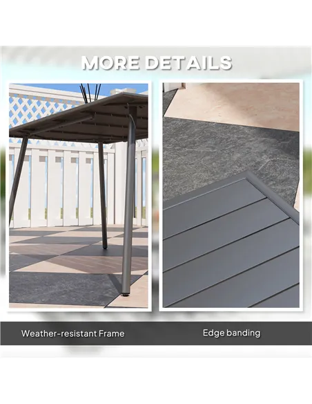 Outsunny Rectangle Garden Table with Slat Top, Steel Frame, Outdoor Table for 6 Person, 150 x 80 x 74 cm, Grey
